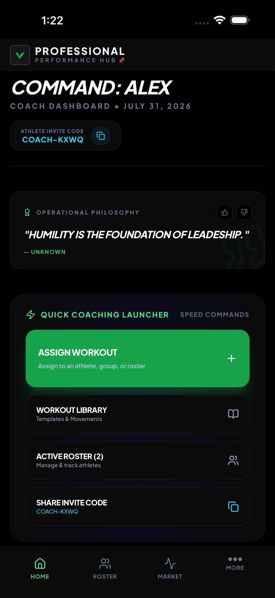 Varuko trainer dashboard in Stealth theme